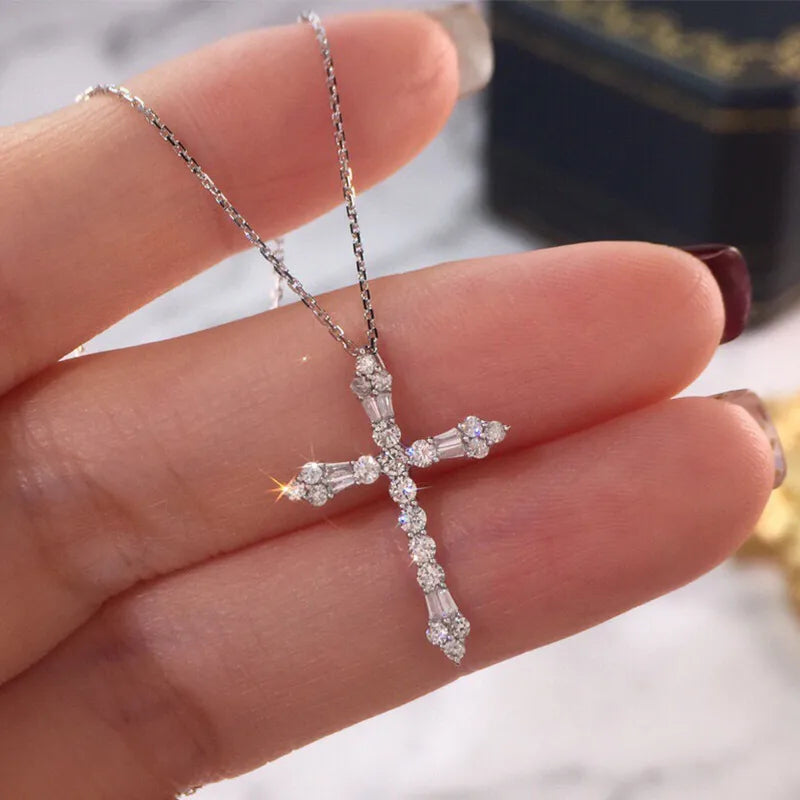 Best Shiny Necklaces-Copper Basic Modern Style Classic Style Inlay Cross Zircon Pendant Necklace