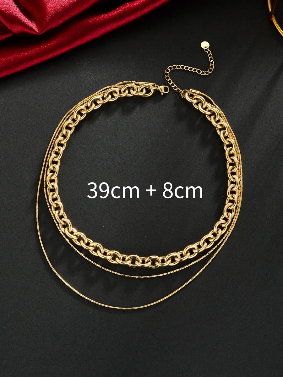 Necklaces For Fun Days-Streetwear Solid Color Stainless Steel Plating 18k Gold Plated Unisex Three Layer Necklace