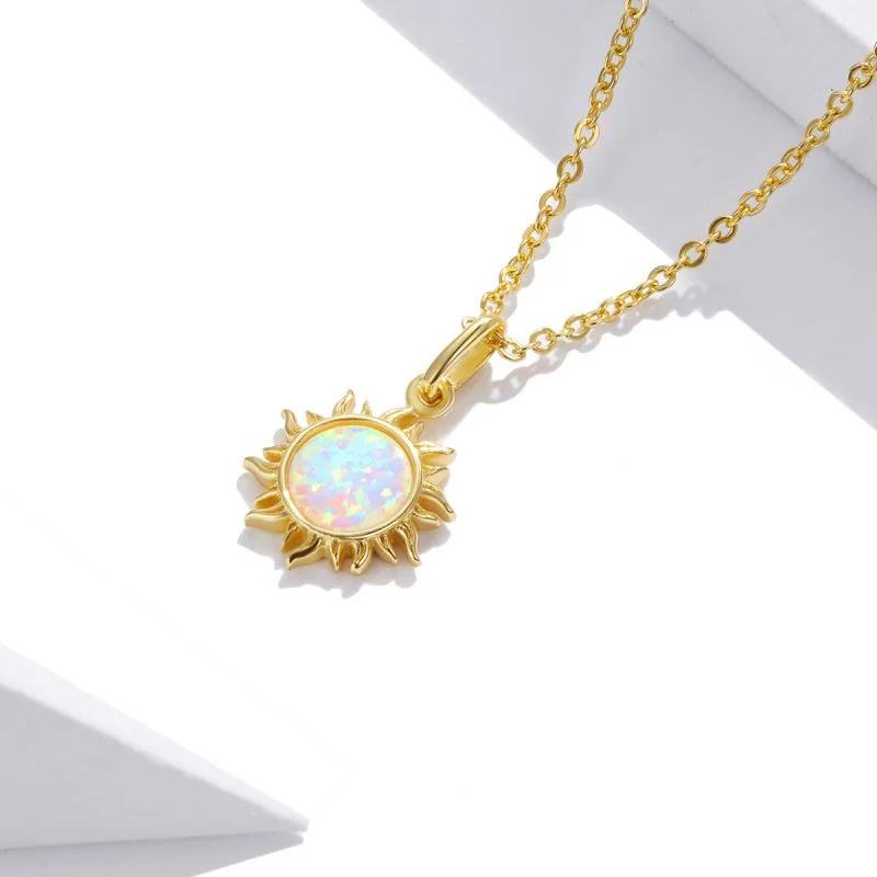 Necklaces For Older Ladies-Casual Sun Moon Sterling Silver White Gold Plated Turquoise Zircon Necklace In Bulk