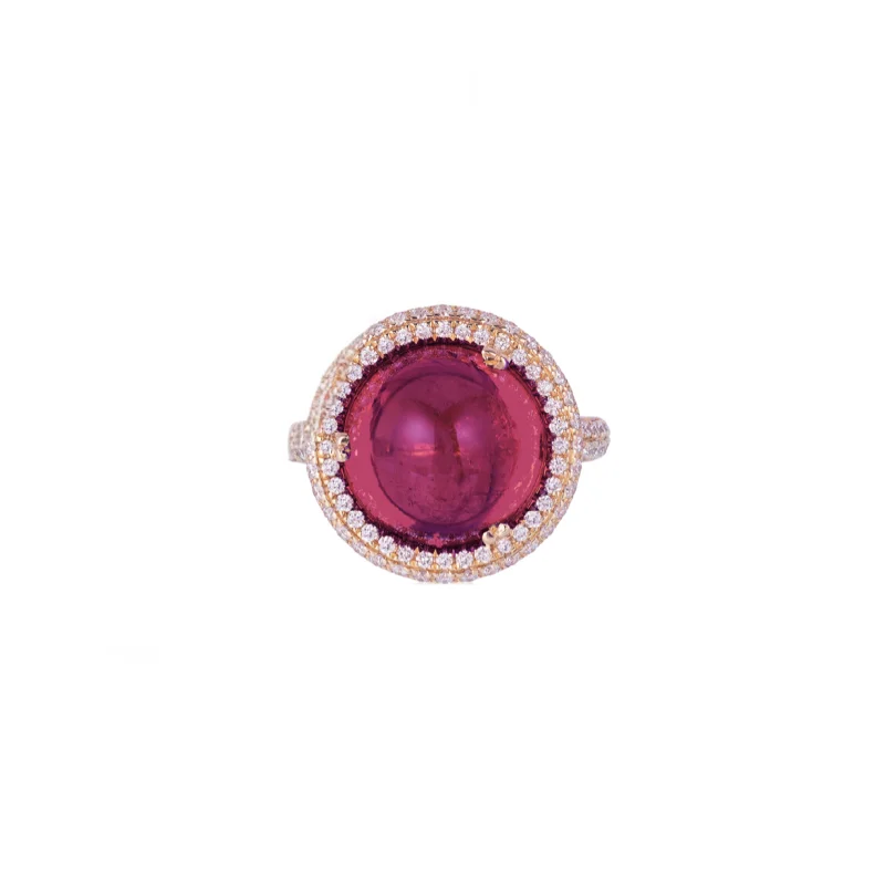 Rings For Snowy Days-Round Rubellite & Diamond Signet Ring