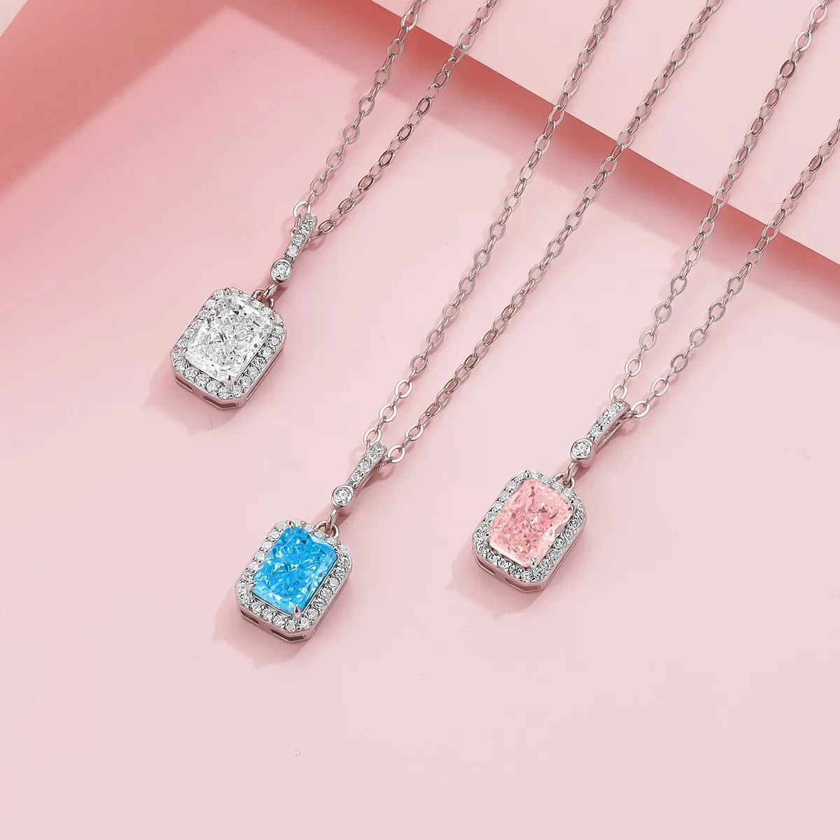 High Fit Necklaces-Ig Style Lady Korean Style Square Sterling Silver Inlay Zircon Pendant Necklace