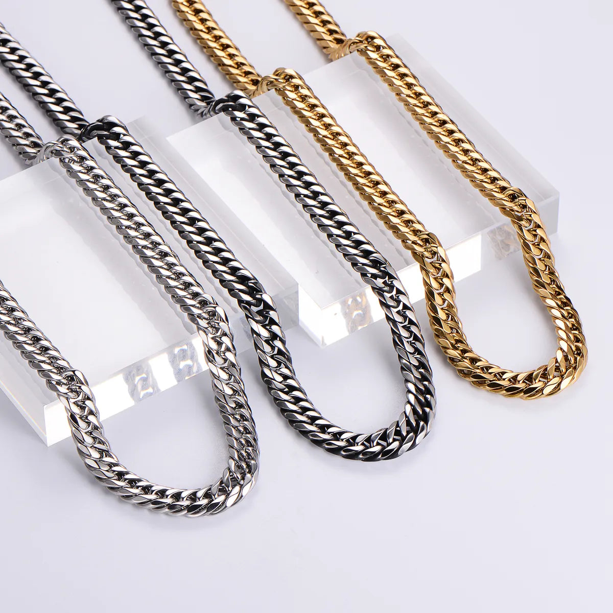 Necklaces For Low Charm-304 Stainless Steel Hip-Hop Rock Polishing Plating Solid Color Long Necklace