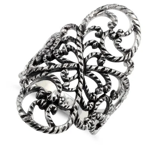 Rings For Sandy Days-Sterling Silver Filigree Floral Rope Ring