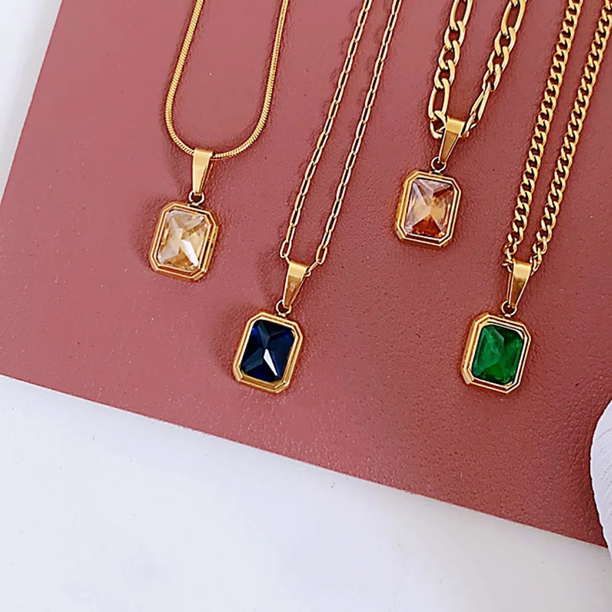 Necklaces For Heart Shapes-Elegant Basic Lady Square Stainless Steel Inlay Zircon Pendant Necklace