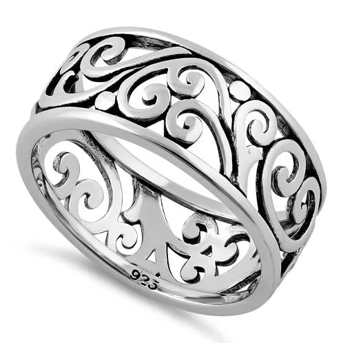 Rings For Single Wear-Sterling Silver Swirls Band Ring