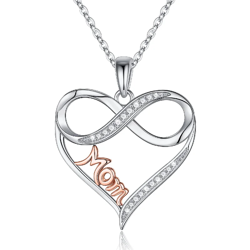 Necklaces For Festive Days-Simple Style Shiny Letter Infinity Heart Shape Sterling Silver Plating Hollow Out Inlay Zircon 14k Gold Plated Pendant Necklace