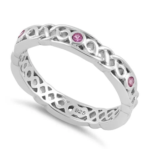 Best Luxe Rings-Sterling Silver Braided Eternity Ruby CZ Ring