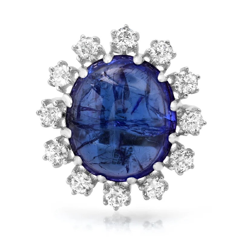 Best Quick Rings-Tanzanite & Diamond Cabochon Cocktail Statement Ring