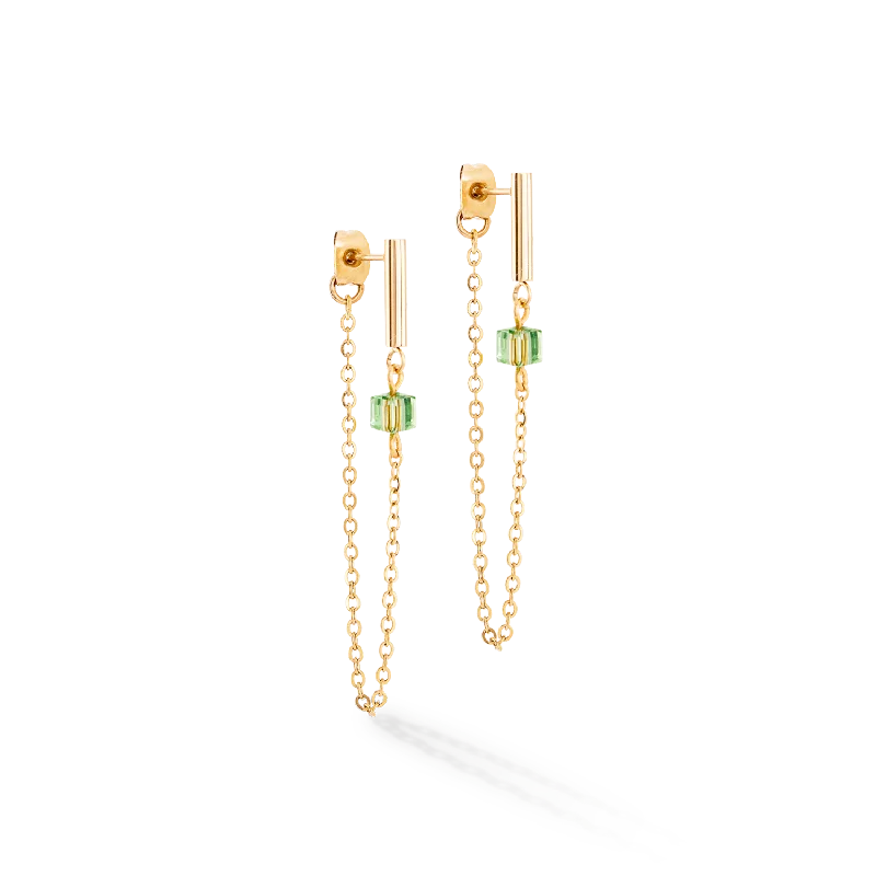 Earrings For Sandy Days-Earrings Mini Cubes & Chain gold-green