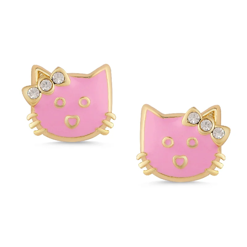 Earrings For Stud Sets-Pink Cat Stud Earrings