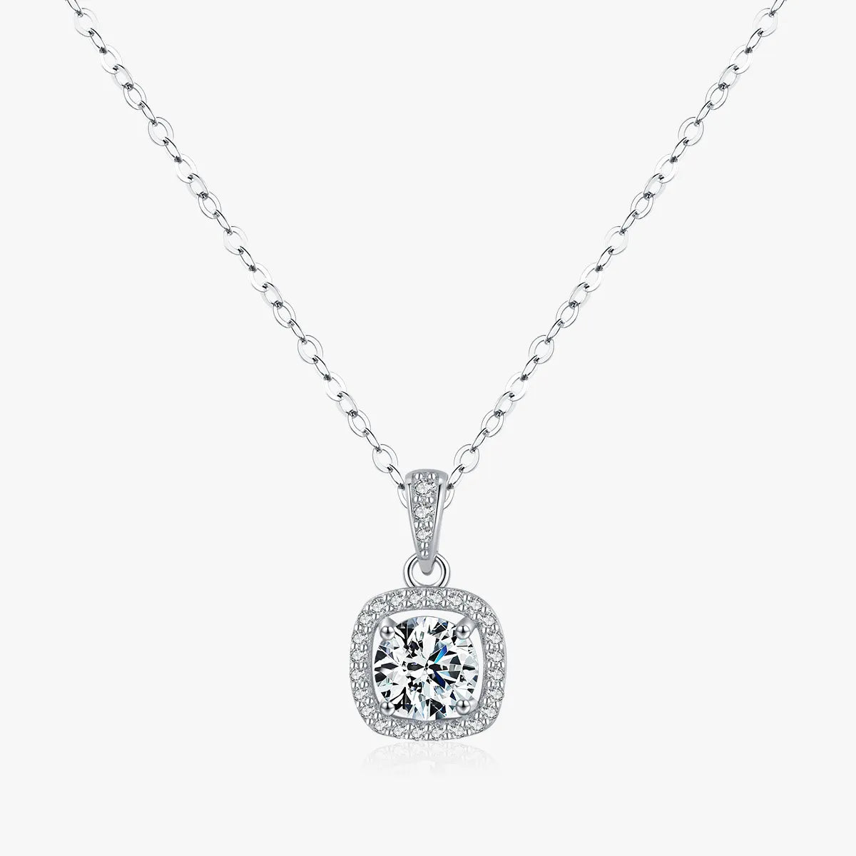 High Grade Necklaces-Luxurious Square Sterling Silver Plating Inlay Zircon Rhodium Plated Pendant Necklace