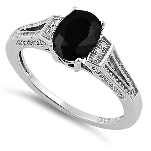 Rings Wear Test-Sterling Silver Black Oval Cut CZ Ring