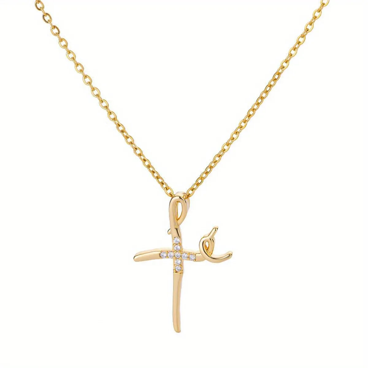 Custom Necklaces Designs-Simple Style Cross Copper Plating Inlay Zircon Gold Plated Pendant Necklace Necklace Choker