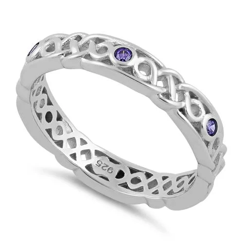 Best Shiny Rings-Sterling Silver Braided Eternity Amethyst CZ Ring