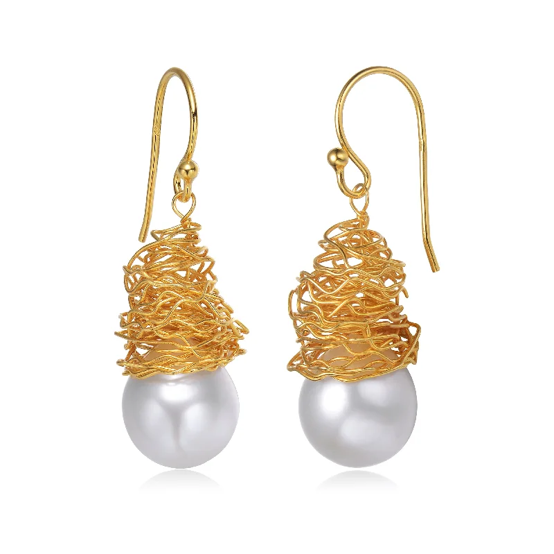 Rough Earrings For Edge-Delphine Golden Pearl Nest Earrings