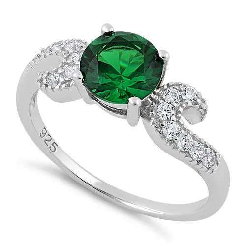 Rings Discount Deals-Sterling Silver Round Emerald CZ Ring