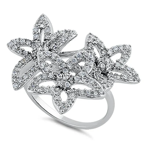 Rings For Kids-Sterling Silver 3 Flower CZ Ring