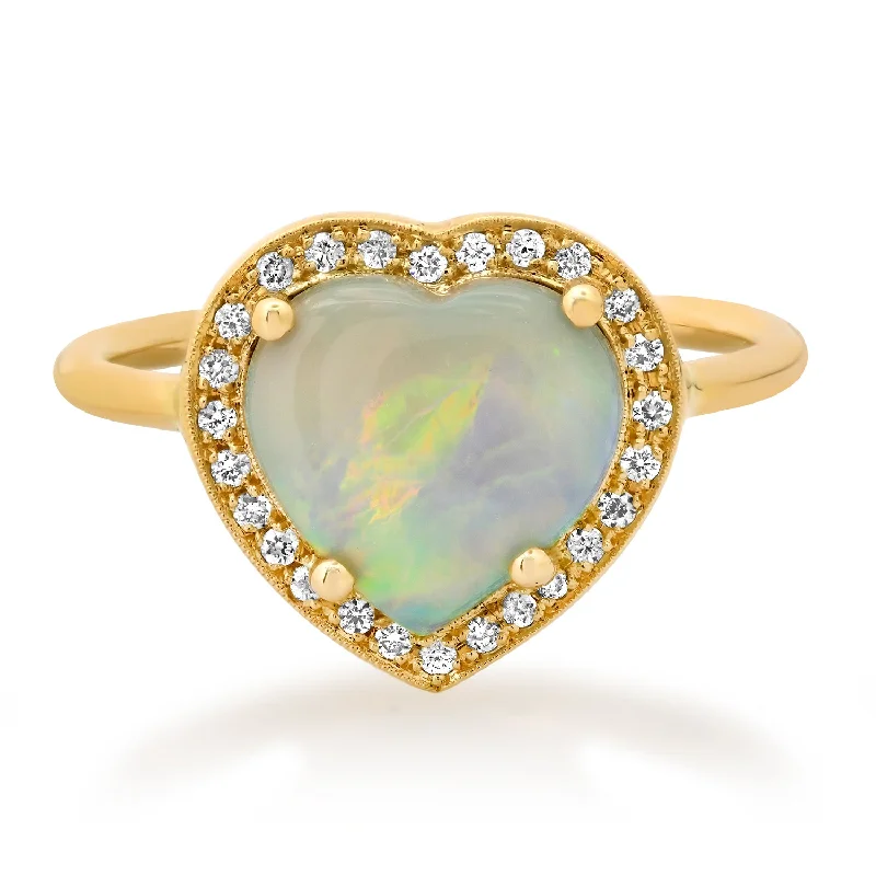 Rings Polishing Guide-Diamond Halo Opal Heart Ring