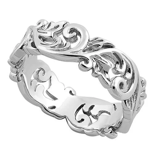 Slim Rings For Elegance-Sterling Silver Filigree Floral Ring