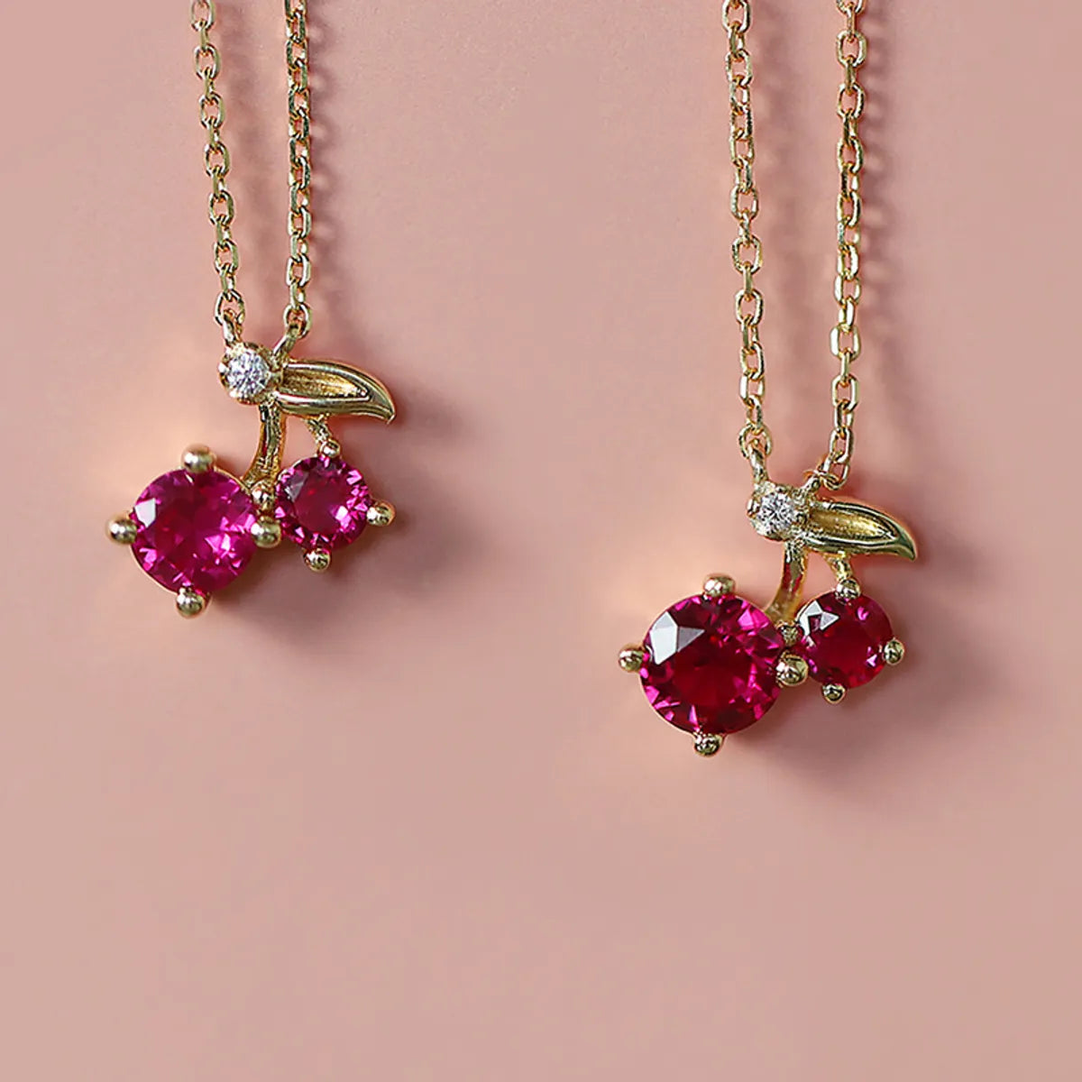 Best Value Necklaces-Sterling Silver Sweet Shiny Cherry Plating Inlay Zircon Pendant Necklace