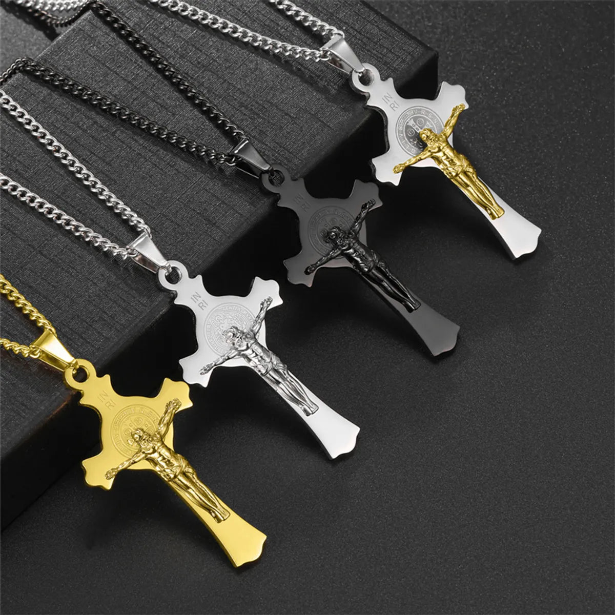 Necklaces For Teens-Hip-Hop Retro Human Cross 304 Stainless Steel Unisex