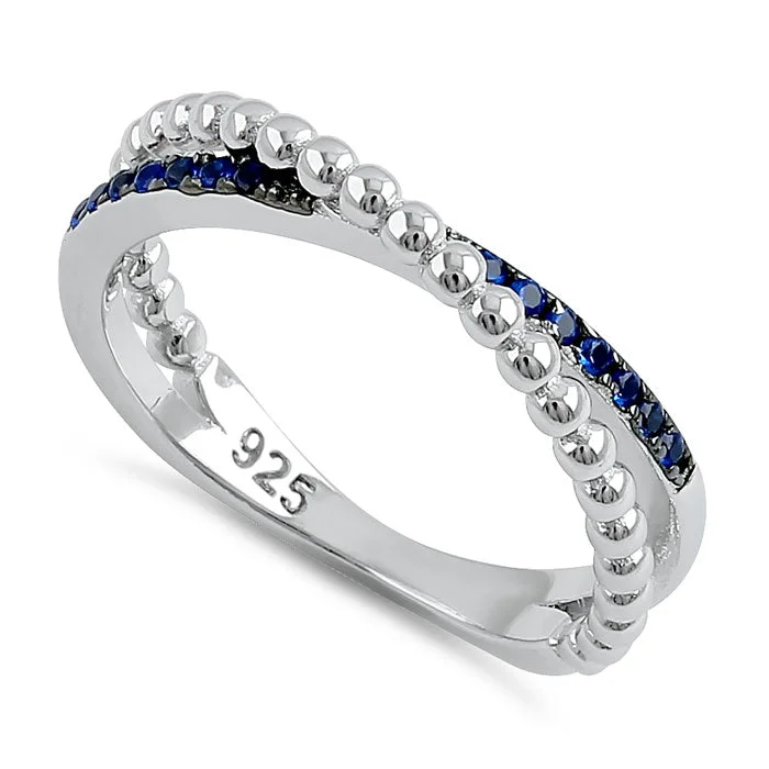 Rings Outfit Guide-Sterling Silver Multi-Plated Overlap Beads Blue CZ Ring