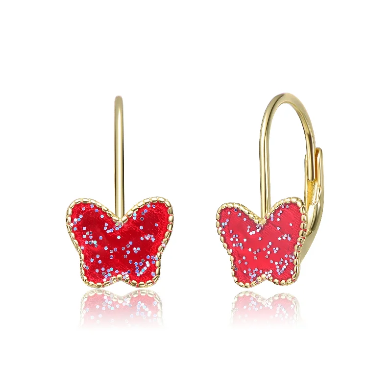 Earrings For Hot Days-Dainty Toddler/Young Kids 14K Gold Plated Red Butterfly Earrings