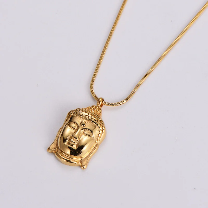 Necklaces Shine Test-Elegant Luxurious Ethnic Style Buddha Stainless Steel Pendant Necklace