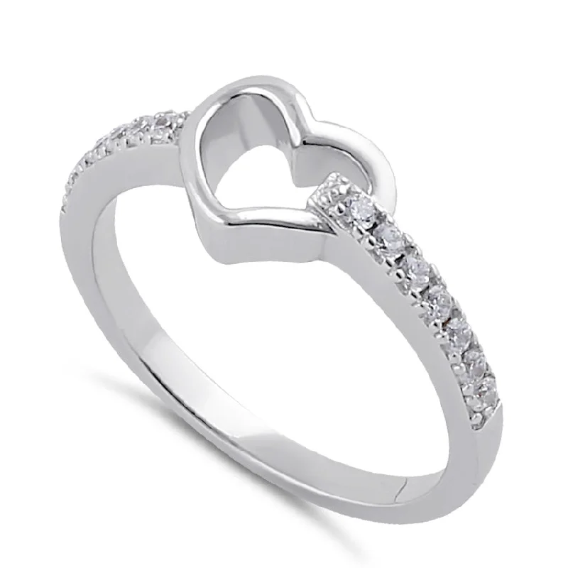 Rings For Big Nights-Sterling Silver Clear CZ Heart Design Ring