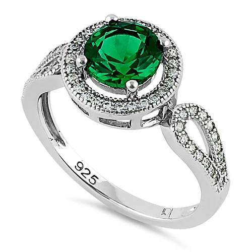 Rings For Gold Lovers-Sterling Silver Emerald CZ Halo Infinity Band Ring