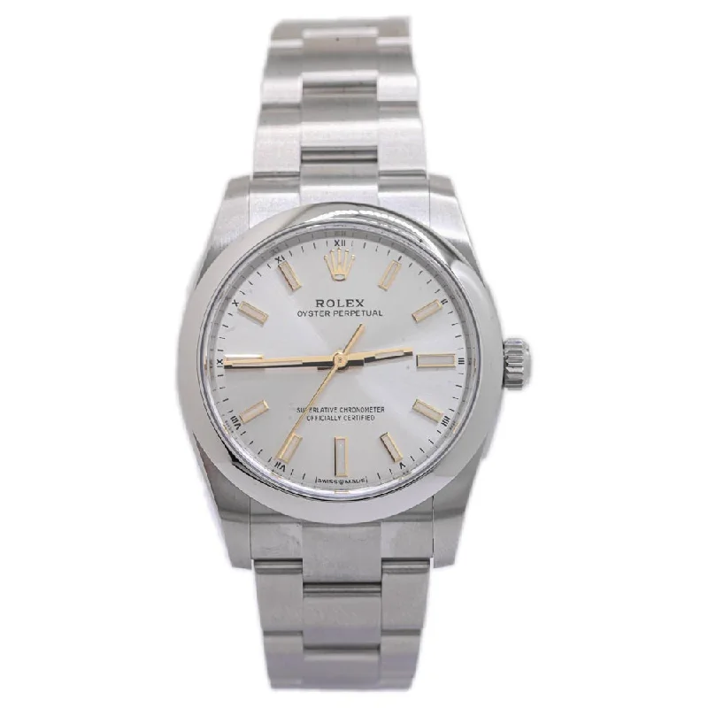 Watches Durability Rating-Rolex Oyster Perpetual 34mm Silver Dial Watch Ref# 124200