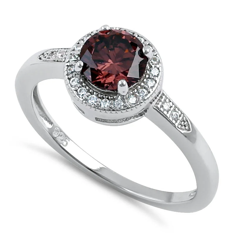 Rings Fix Tips-Sterling Silver Elegant Round Halo Rhodolite CZ Ring