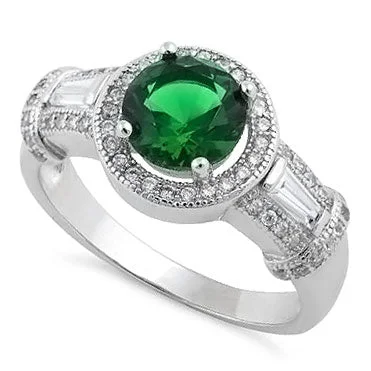 Rings For Outdoor Fun-Sterling Silver Classic Emerald CZ Ring