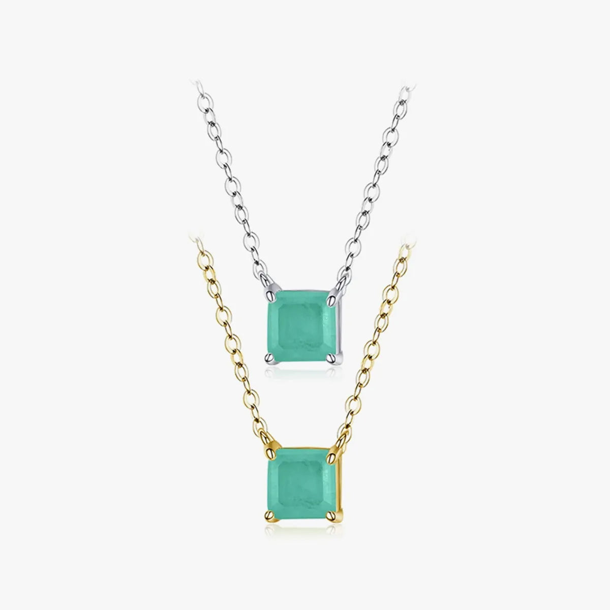 Necklaces Shine Rating-Ins Style Simple Style Square Sterling Silver Plating Inlay Gem 14k Gold Plated Rhodium Plated Necklace