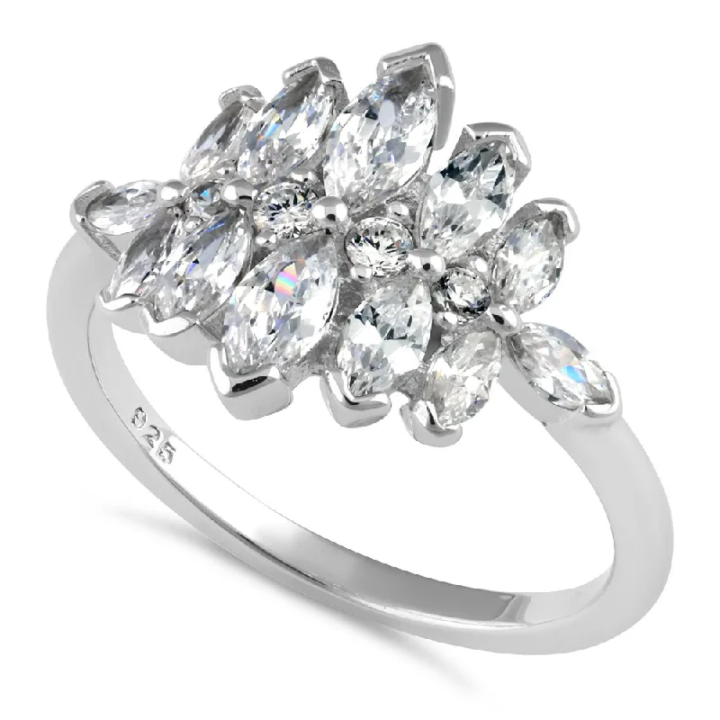 Rings For Dry Times-Sterling Silver Marquise Cluster CZ Ring