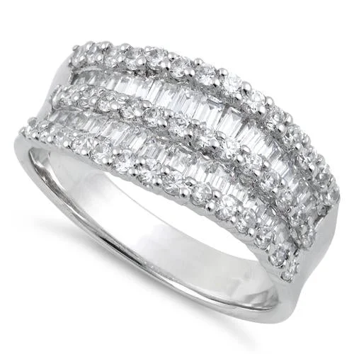 Rings Grade Tips-Sterling Silver Elegant Twin Curve Clear CZ Ring