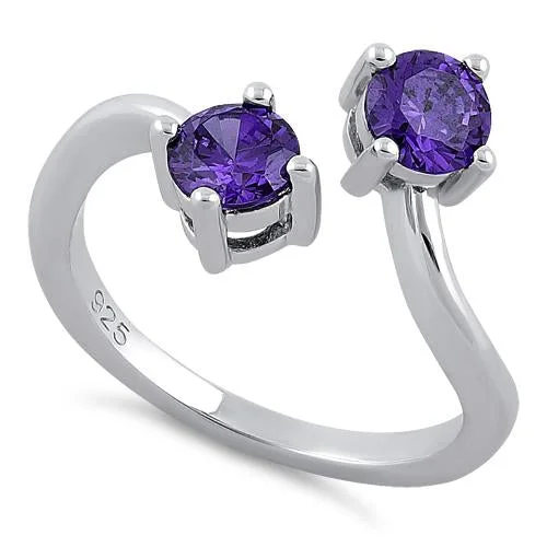 Rings For Big Nights-Sterling Silver Dual Round Cut Amethyst CZ Ring