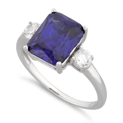 Rings With Cool Shapes-Sterling Silver Triple Rectangular Tanzanite CZ Ring