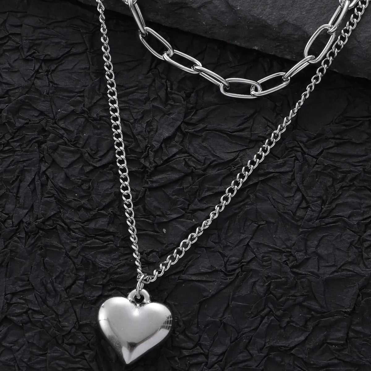 Necklaces For Fall Looks-Stainless Steel Hip-Hop Simple Style Cool Style Heart Shape Double Layer Necklaces