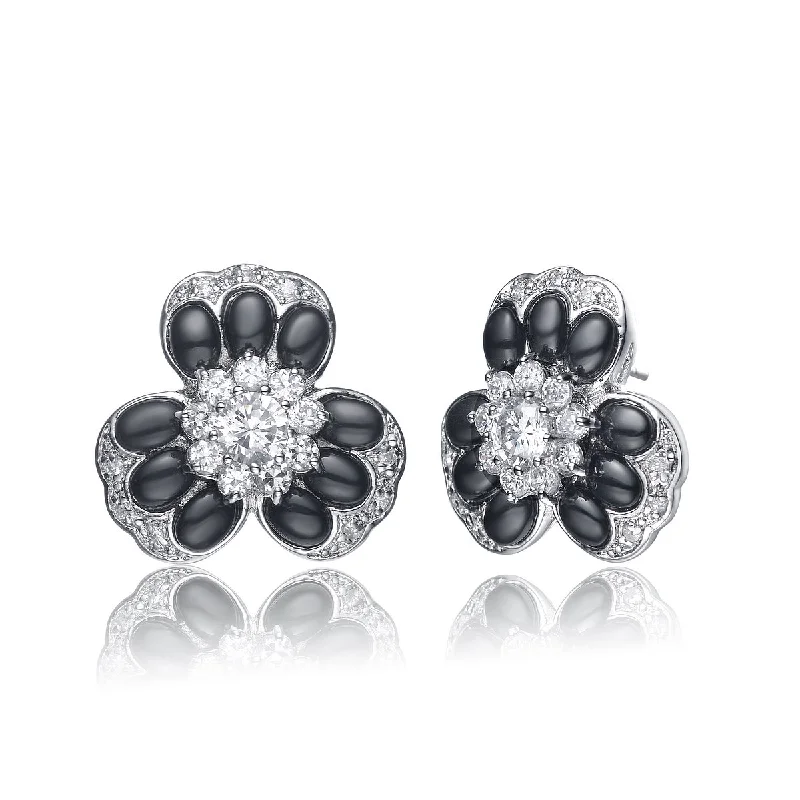 Earrings Maker Reviews-Emma Black Cubic Zirconia Flower Earrings