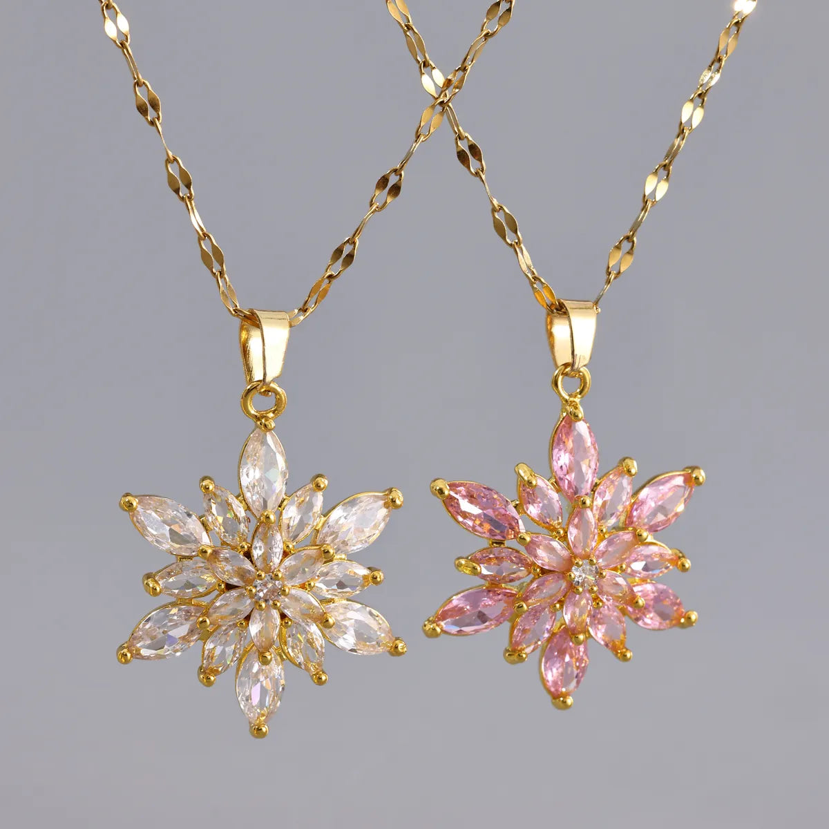 Necklaces Build Guide-Luxurious Queen Snowflake Stainless Steel Plating Inlay Zircon 18k Gold Plated Pendant Necklace