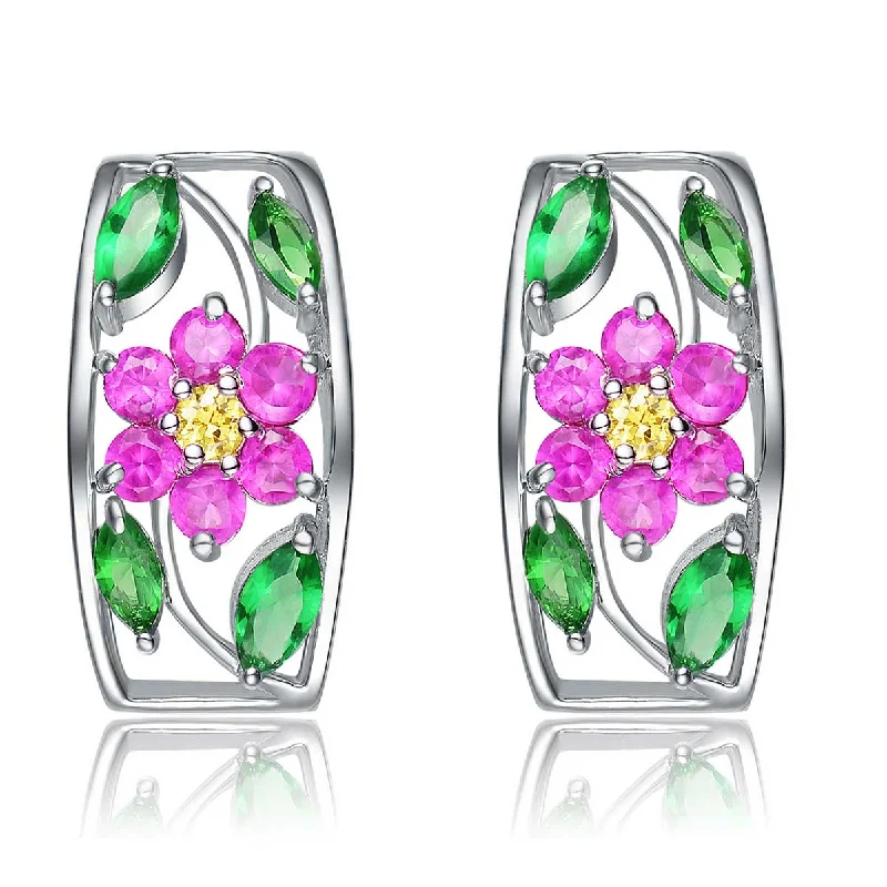 Earrings Wear Tips-Sterling Silver Multicolor Cubic Zirconia Growing Flower Earrings