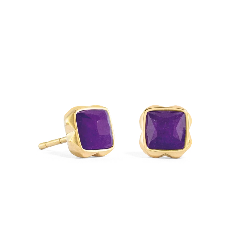 Earrings For Quick Use-Birthstone February Earrings Sugilite Gold