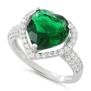 Rings Wear Test-Sterling Silver Emerald Heart Halo CZ Ring