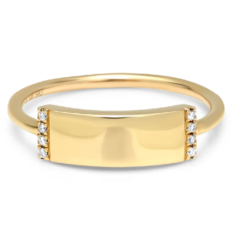 Rings For Festive Days-Rectangle Diamond Skinny Plaque Engravable Ring