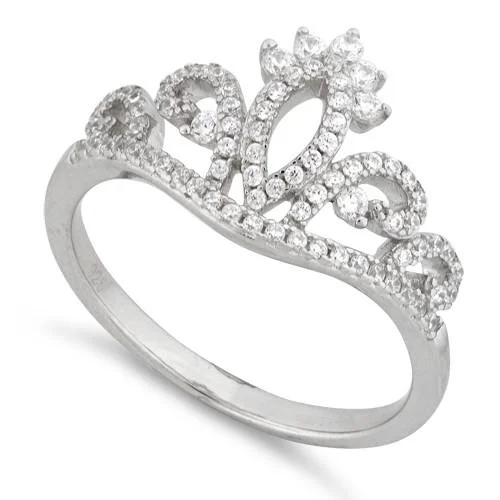 Rings Comfort Guide-Sterling Silver Princess Crown CZ Ring