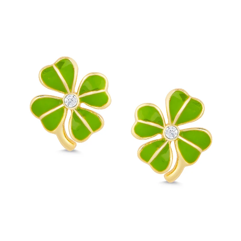 Earrings Tarnish Tips-Four Leaf Clover Stud Earrings