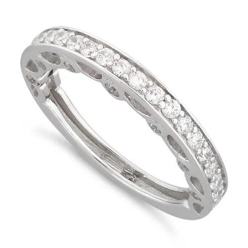 Rings For Casual Style-Sterling Silver Half Eternity Clear CZ Ring