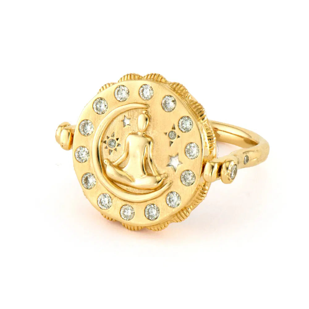 Rings For Formal Looks-Spiritual Woman Lotus Flower Flip Ring