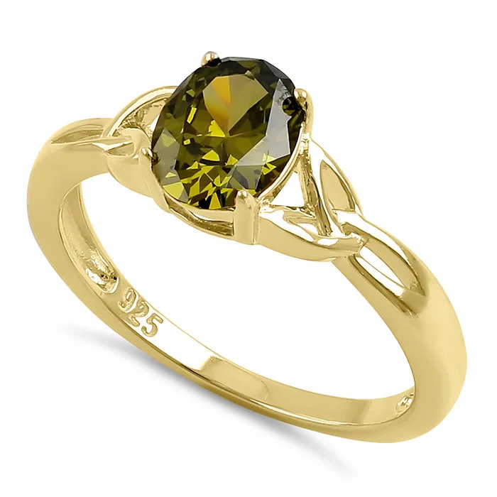 Rings For Silver Fans-Sterling Silver Gold Plated Charmed Oval Peridot CZ Ring